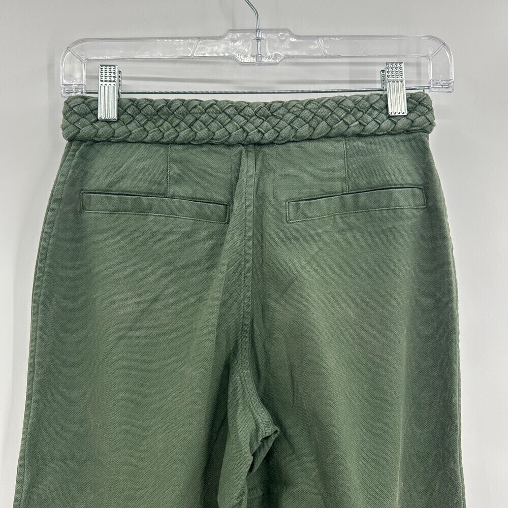 NWT CHASER Army Green Braided Waist High Rise Wide Leg Cropped Pants Size Small - Picture 4 of 8